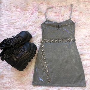 Shimmery silver mini dress